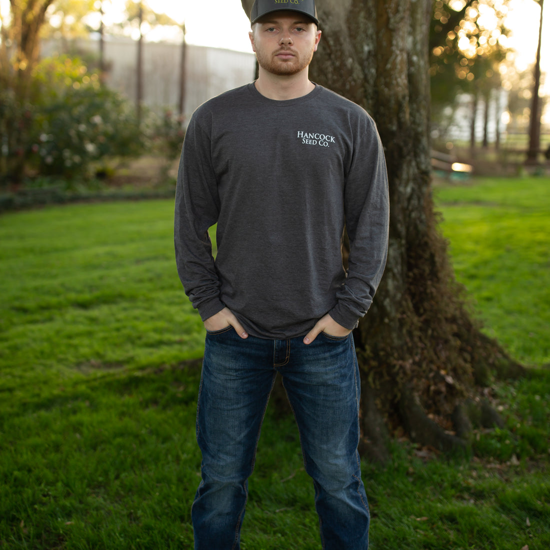 Hancock Original Charcoal Grey with White Long Sleeve T-Shirt